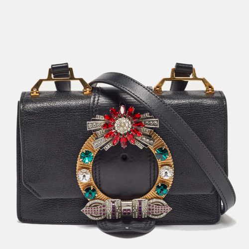 Miu Miu Black Madras Leather Crystal Embellished Buckle Flap Shoulder Bag - Miu Miu - Modalova