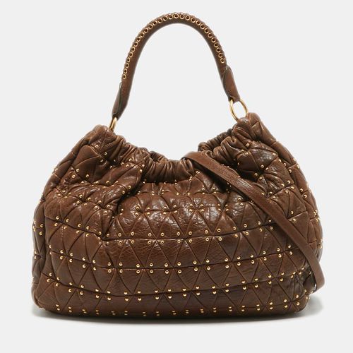 Dark matelasse Leather Studded Hobo - Miu Miu - Modalova