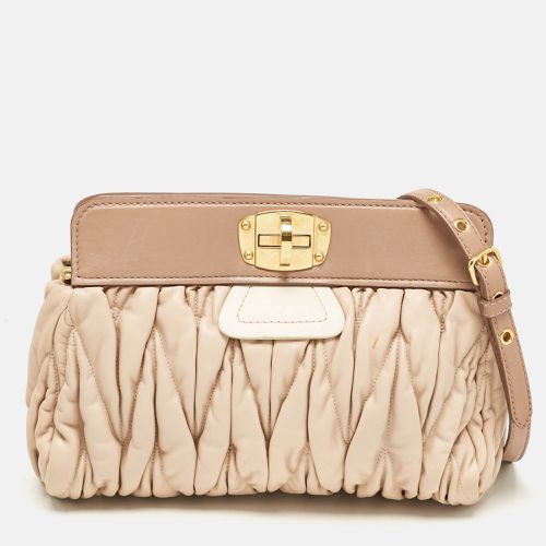 Cream Matelassé Leather Frame Crossbody Bag - Miu Miu - Modalova