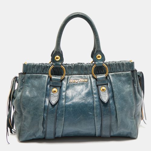 Miu Miu Teal Blue Leather Matelassé Tote - Miu Miu - Modalova