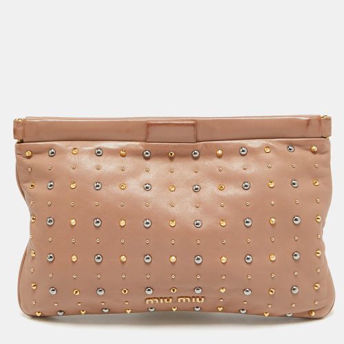 Miu Miu Dusty Pink Leather Studded Frame Clutch - Miu Miu - Modalova