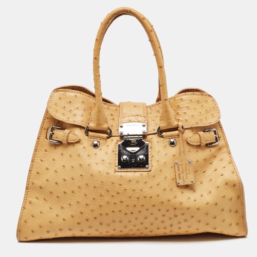 Miu Miu Tan Ostrich Leather Special Edition 07/8 Push Lock Tote - Miu Miu - Modalova