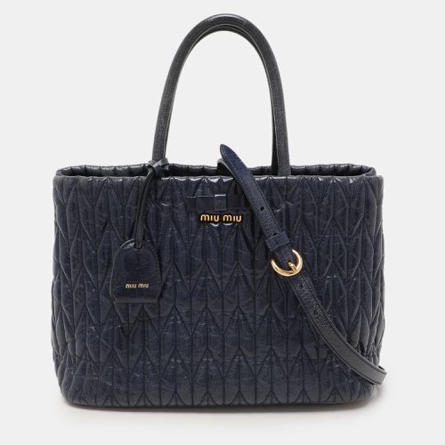 Miu Miu Blue Matelasse Leather Tote - Miu Miu - Modalova