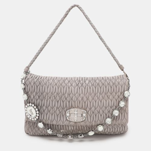 Miu Miu Grey Matelassé Nappa Leather Crystal Shoulder Bag - Miu Miu - Modalova