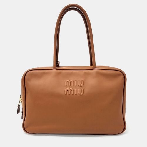 Miu Miu Brown Leather Embossed Logo Bowling Bag - Miu Miu - Modalova