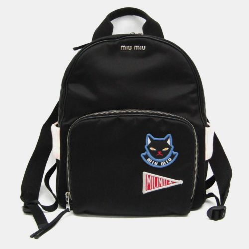 Miu Miu Black Nylon/Knit Cat Applique Backpack - Miu Miu - Modalova