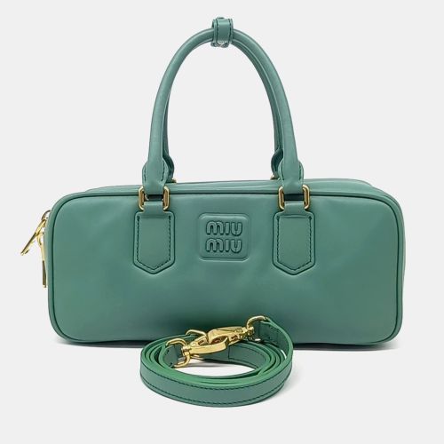 Miu Miu Green Leather Arkady Tote Bag - Miu Miu - Modalova