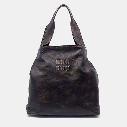 Miu Miu Dark Brown Leather Nappa Hobo Bag - Miu Miu - Modalova