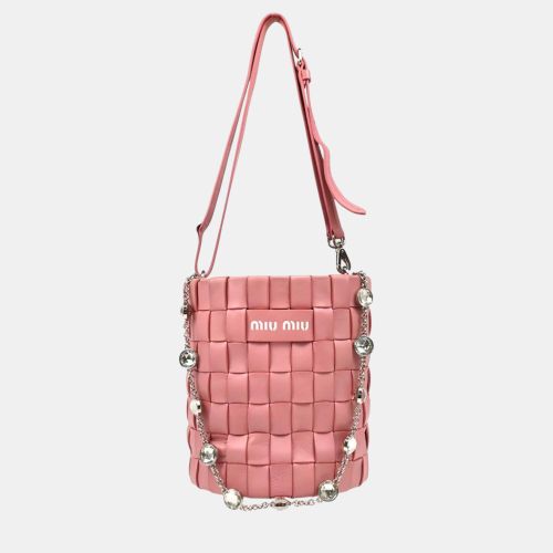 Miu Miu Pink Lambskin Nappa Crystal Shoulder Bag - Miu Miu - Modalova