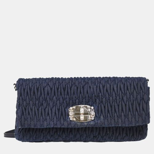 Miu Miu Navy Denim Matelasse Shoulder Bag - Miu Miu - Modalova