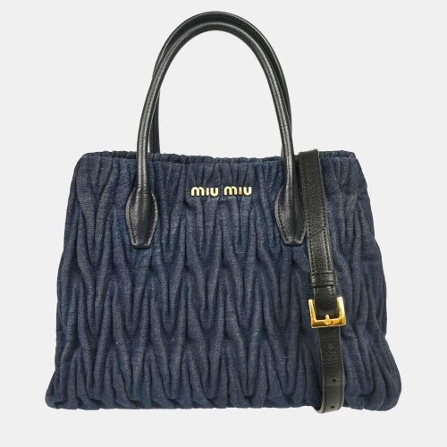Miu Miu Navy Denim Matelasse 2way Handbag - Miu Miu - Modalova