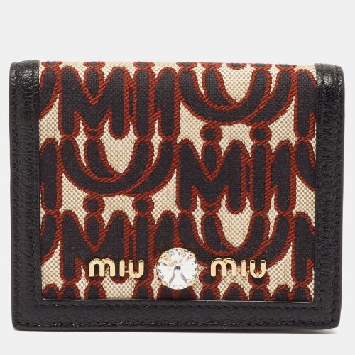 Miu Miu Black/Brown Monogram Canvas and Madras Leather Bifold Wallet - Miu Miu - Modalova