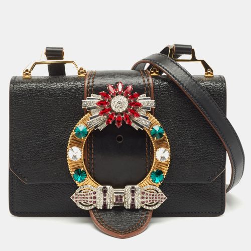 Miu Miu Black Madras Soft Leather Crystals Embellished Flap Shoulder Bag - Miu Miu - Modalova