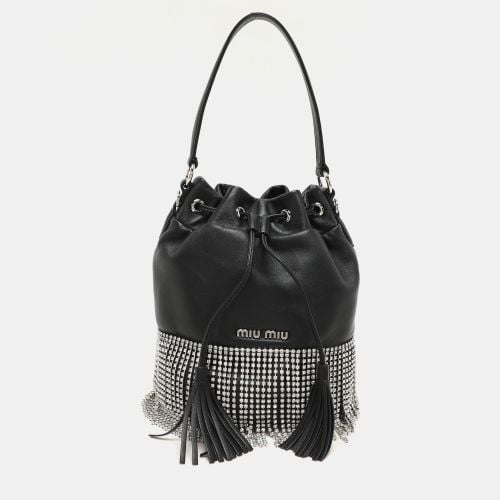 Miu Miu Black Leather Crystal Fringe Drawstring Bucket Bag - Miu Miu - Modalova