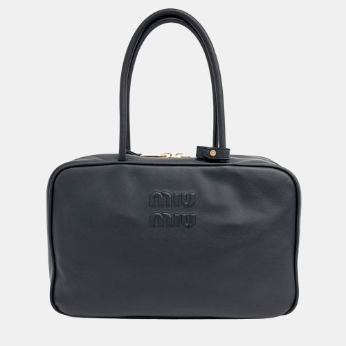 Miu Miu Black Leather embossed logo bowling bag - Miu Miu - Modalova