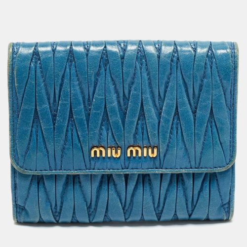 Miu Miu Blue Matelassé Leather Flap French Wallet - Miu Miu - Modalova