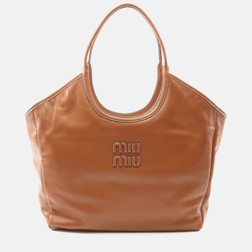 Miu Miu Miu Ivy Large Tote Bag Leather Brown - Miu Miu - Modalova