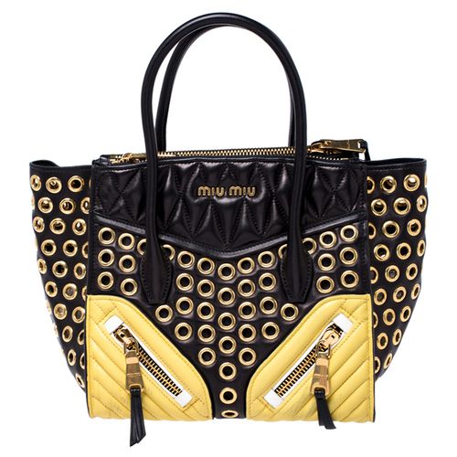 Miu Miu Black/Yellow Leather Grommet Biker Convertible Tote - Miu Miu - Modalova