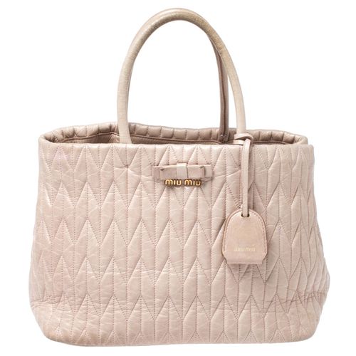 Miu Miu Beige Metalasse Leather Covertible Tote - Miu Miu - Modalova