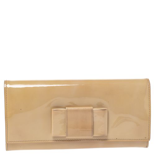 Miu Miu Beige Patent Leather Bow Continental Wallet - Miu Miu - Modalova