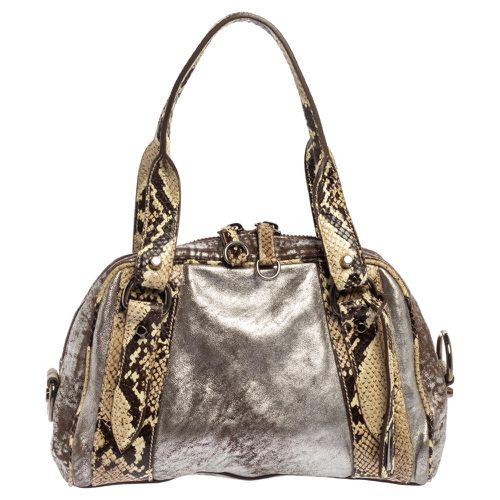 Miu Miu Silver/Cream Leather and Python Zip Satchel - Miu Miu - Modalova