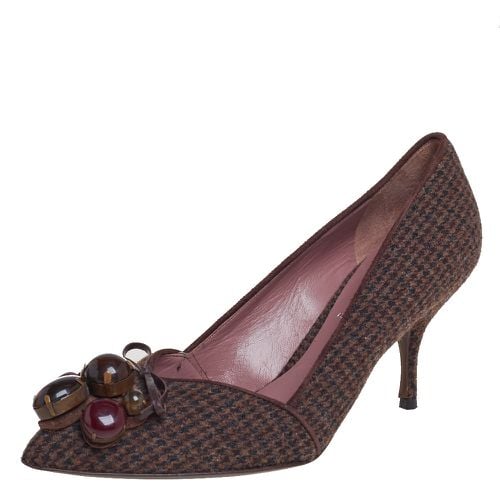 Miu Miu Vintage Brown Wool Houndstooth Enamel Embellished Work Pumps Size 36 - Miu Miu - Modalova