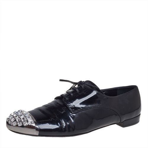 Miu Miu Black Patent Leather Crystal Embellished Cap Toe Oxfords Size 40 - Miu Miu - Modalova