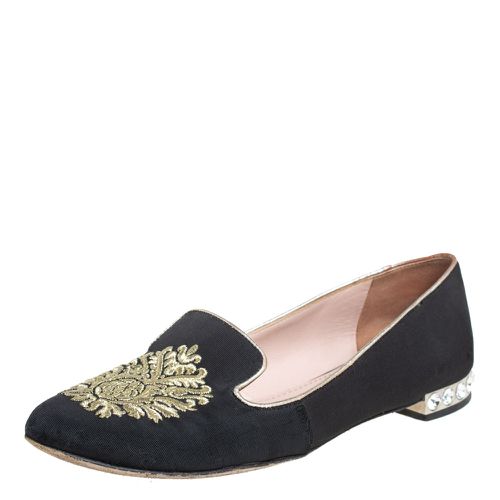 Miu Miu Black Canvas Embroidered Crystal Embellished Smoking Slippers Size 36 - Miu Miu - Modalova