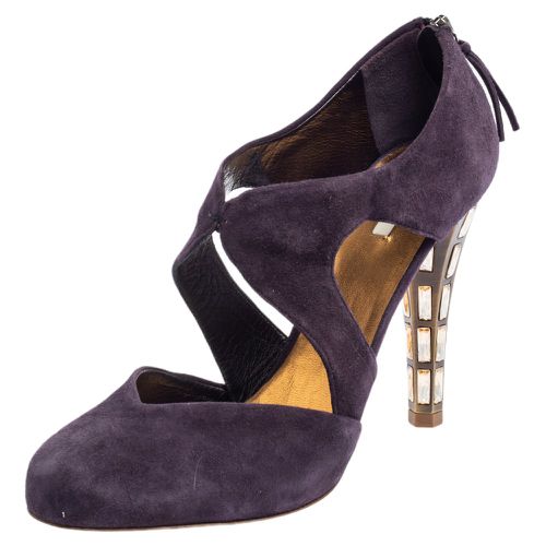 Miu Miu Purple Suede Cut Out Embellished Heel Round Toe Pumps Size 39.5 - Miu Miu - Modalova