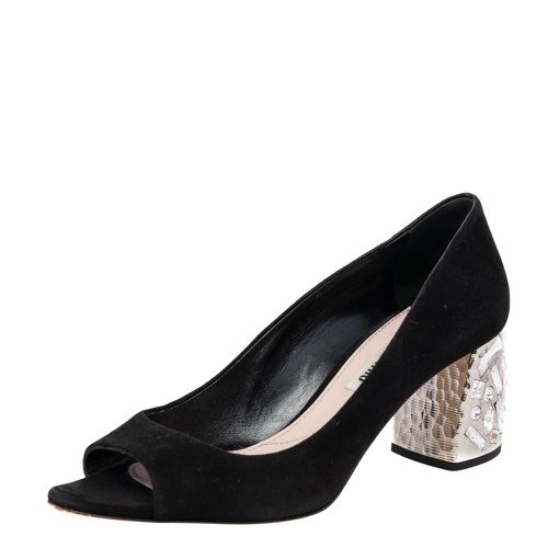 Miu Miu Black Suede Crystal Embellished Heel Peep Toe Pumps Size 36 - Miu Miu - Modalova