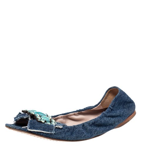 Miu Miu Blue Denim Crystal Embellished Ballet Flats Size 37 - Miu Miu - Modalova