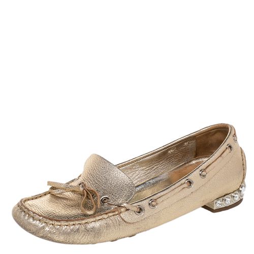 Metallic Crystal Embellished Slip on Loafers Size 36.5 - Miu Miu - Modalova