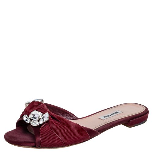 Miu Miu Burgundy Satin and Fabric Knot Slide Flats Size 37.5 - Miu Miu - Modalova