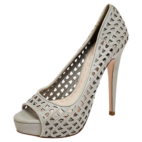 Miu Miu Grey Laser Cut Leather Peep Toe Platform Pumps Size 37 - Miu Miu - Modalova