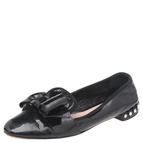 Miu Miu Black Patent Leather Bow Crystal Embellished Smoking Slippers Size 39 - Miu Miu - Modalova