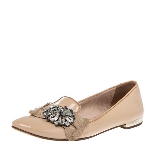 Miu Miu Nude Patent Leather Crystals Bow Ballet Flats Size 37 - Miu Miu - Modalova