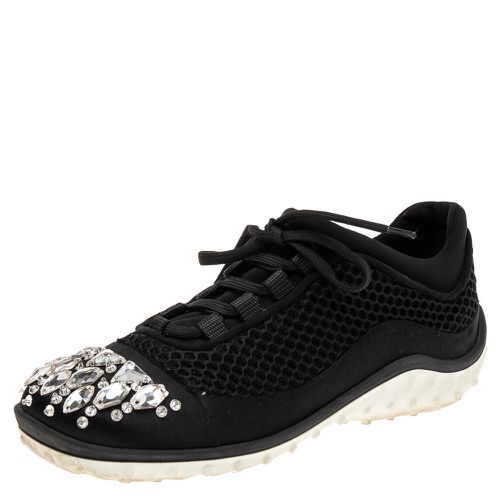 Miu Miu Black Mesh and Satin Crystal Embellished Low-Top Sneakers Size 36.5 - Miu Miu - Modalova