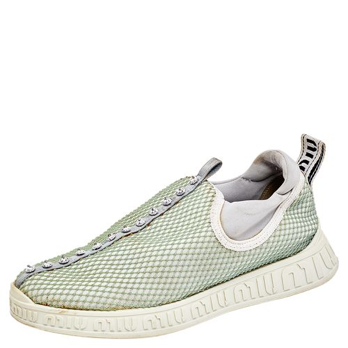 Miu Miu Multicolor Mesh and Neoprene Crystal Embellished Slip On Sneakers Size 36.5 - Miu Miu - Modalova