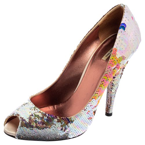 Miu Miu Multicolor Sequins Embellished Fabric Peep-Toe Pumps Size 40 - Miu Miu - Modalova