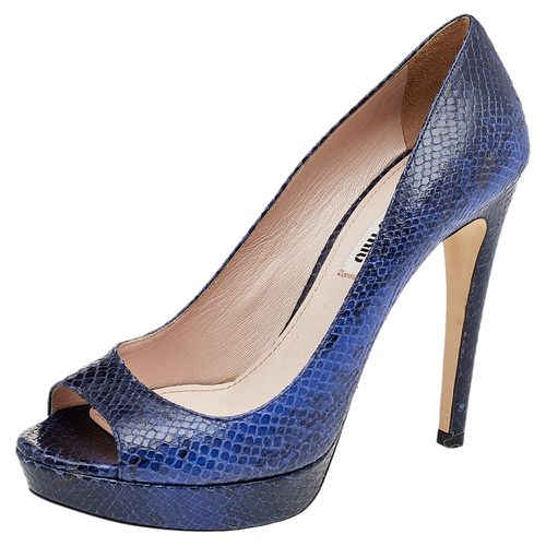 Miu Miu Blue Python Embossed Leather Peep Toe Platform Pumps Size 37.5 - Miu Miu - Modalova