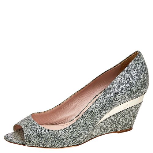 Miu Miu Grey Leather Peep Toe Wedge Pumps Size 36 - Miu Miu - Modalova