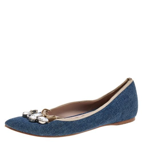 Miu Miu Blue Denim Crystal Embellished Ballet Flats Size 41 - Miu Miu - Modalova