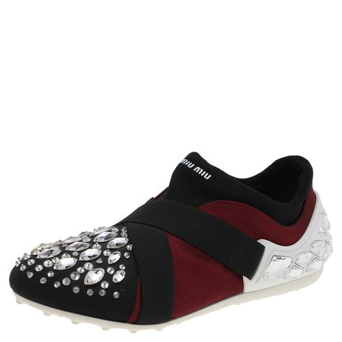 Miu Miu Black/Burgundy Satin Crystal Embellished Slip On Sneakers Size 35.5 - Miu Miu - Modalova