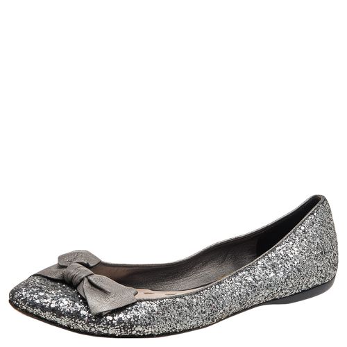 Miu Miu Silver Glitters and Leather Ballet Flats Size 38 - Miu Miu - Modalova