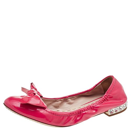 Miu Miu Pink Patent Leather Crystal Embellished Bow Ballet Flats Size 38 - Miu Miu - Modalova