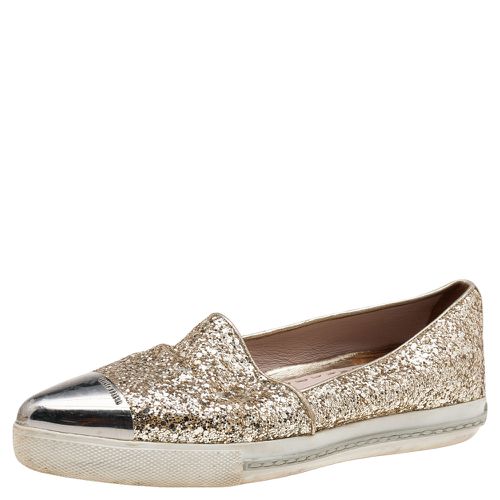 Miu Miu Gold Glitter And Metal Cap Toe Slip On Sneakers Size 35 - Miu Miu - Modalova