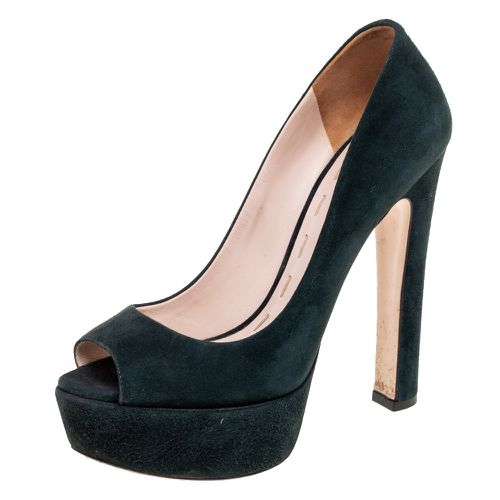 Miu Miu Dark Green Suede Peep Toe Platform Pumps Size 36 - Miu Miu - Modalova