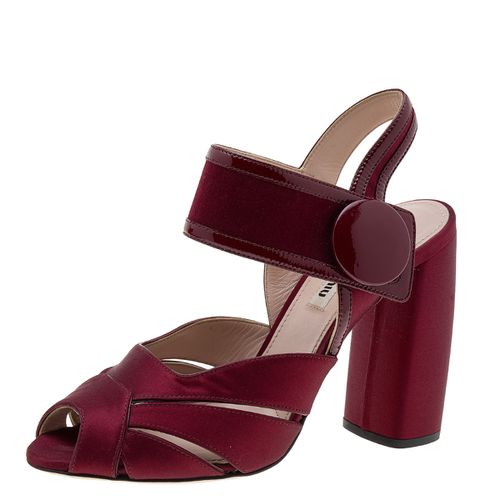 Miu Miu Burgundy Satin and Patent Leather Ankle Strap Sandals Size 36 - Miu Miu - Modalova