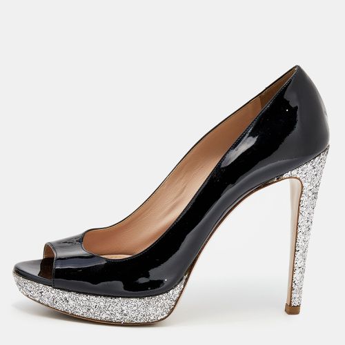 Miu Miu Black Patent Leather Glitter Peep Toe Platform Pumps Size 40 - Miu Miu - Modalova