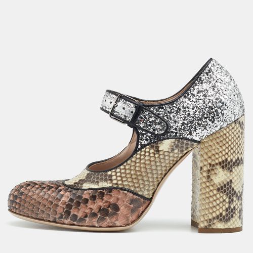 Miu Miu Multicolor Glitter and Python Mary Jane Block Heel Pumps Size 35 - Miu Miu - Modalova